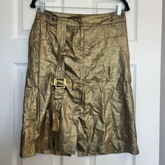 GIZIA Designer Linen Metallic Bronze Mini Skirt Size 4 - Picture 1 of 6